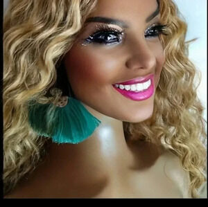 New Turquoise Silver Fan Style Dangle Tassel Fringe Boho Women's Post Earrings